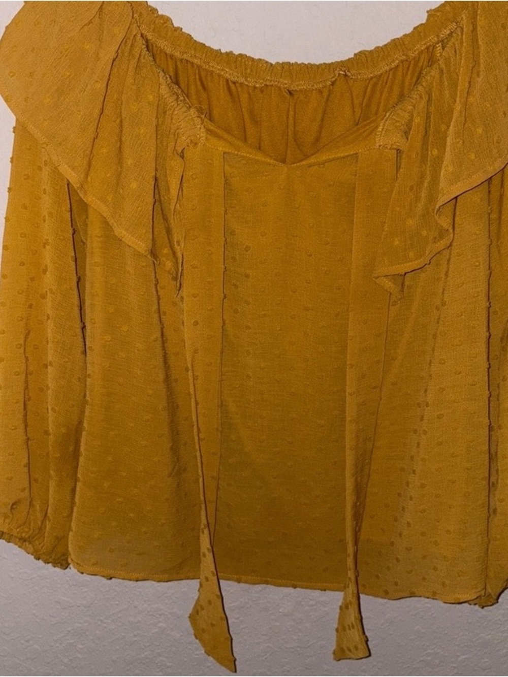 Women's Mustard Off-Shoulder Ruffle Peasant Blouse